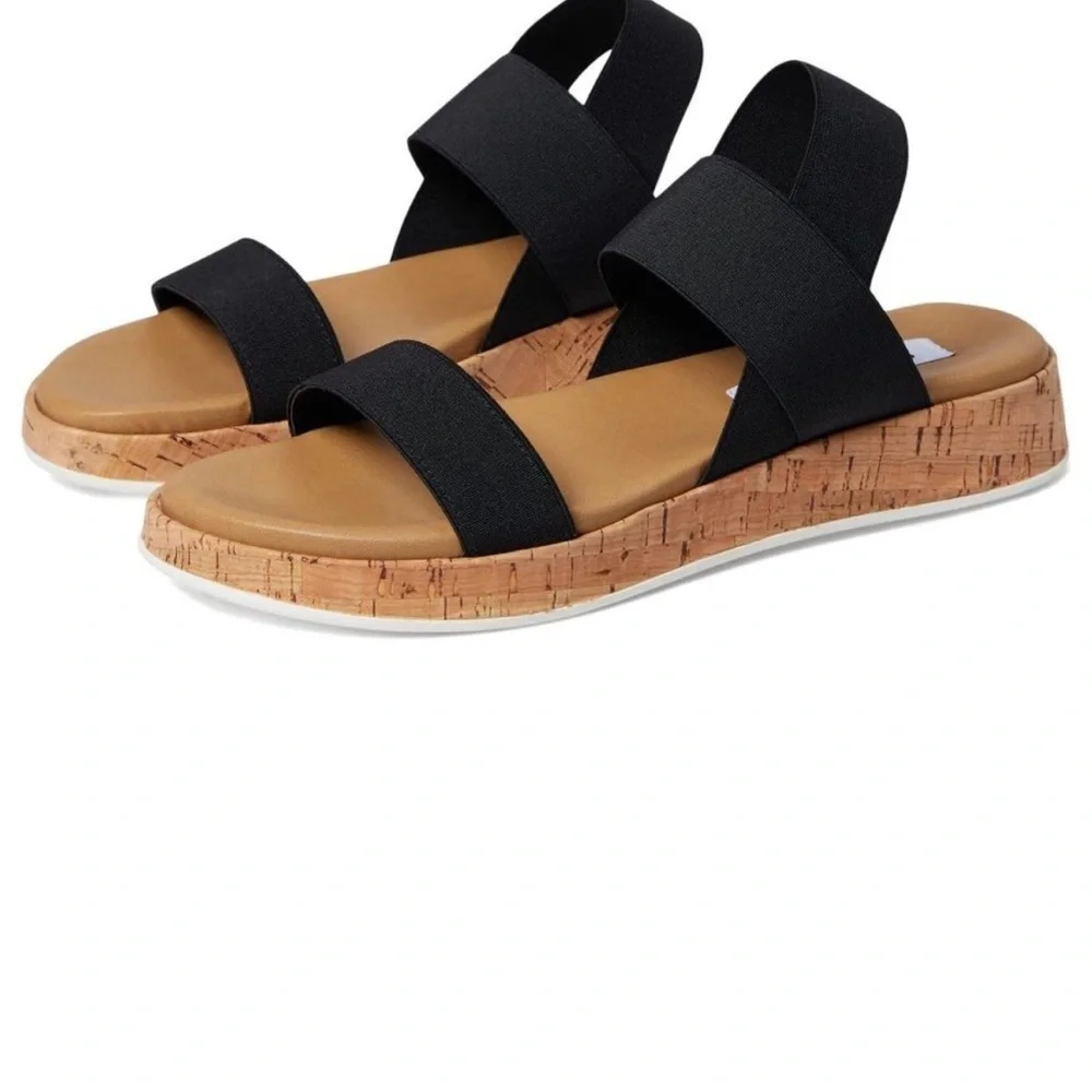 Steve Madden Black Elastic Strap Sandals, Tan Size 7 - Picture 1 of 6